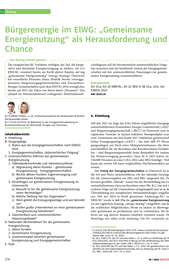 Bürgerenergie im ElWG: Herausforderung und Chance